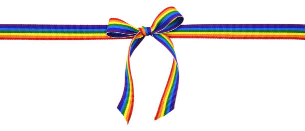 아름다운 활을 가진 직선 다채로운 리본 - gift ribbon straight wrapped 뉴스 사진 이미지