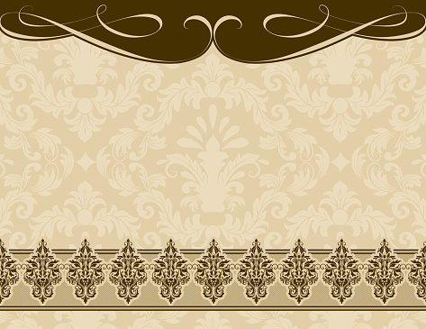 Vintage background with patterns and decorative border. Template for invitation card design.