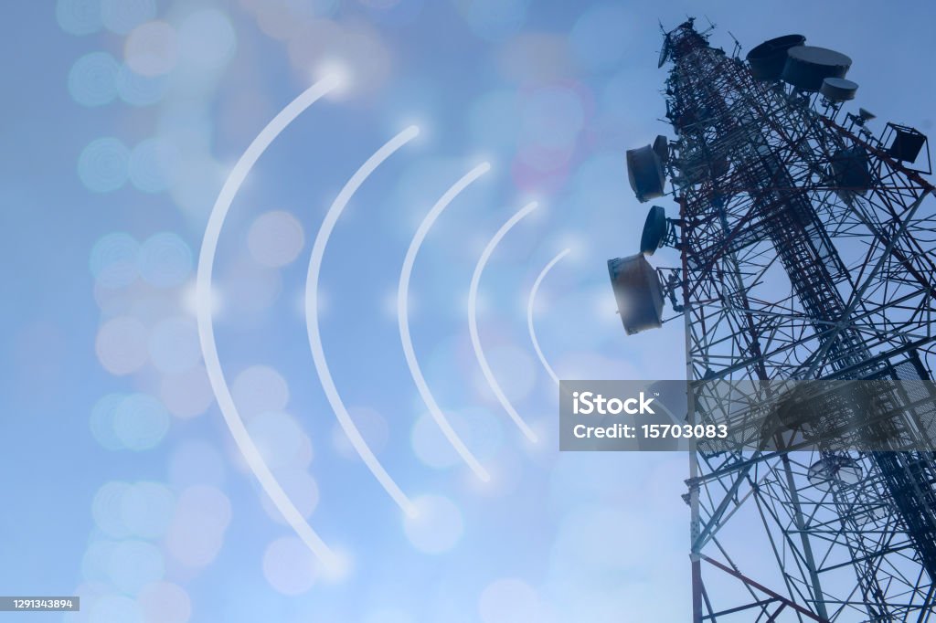 telecommunication mast TV antennas wireless technology Communications Tower Stock Photo