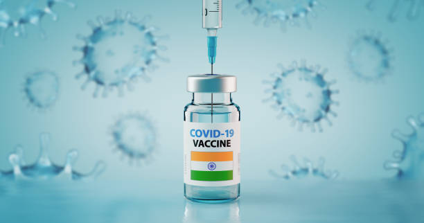 covid-19 coronavirus vaccine and syringe with flag of india concept image - usage imagens e fotografias de stock