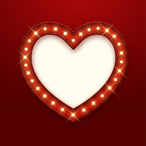 istock Retro banner in heart shape with shiny lamps, decorative frame, vector illustration 1291345363