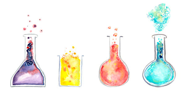 ilustraciones, imágenes clip art, dibujos animados e iconos de stock de tubo de ensayo de ciencia química de ilustración, vaso de precipitados, matraz inferior redondo - round bottom flask