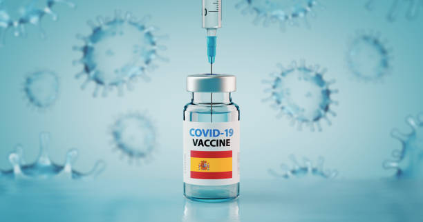 COVID-19 Coronavirus Vaccine and Syringe with flag of Spain Concept Image COVID-19 Coronavirus Vaccine and Syringe with flag of Spain Concept Image usage stock pictures, royalty-free photos & images