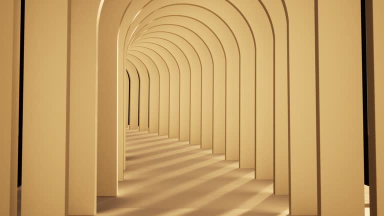 Abstract background, endless tunnel of wooden arches