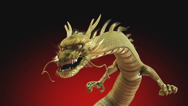istock 3D Rendering gold dragon with fierce face and strong pose. 1291348098