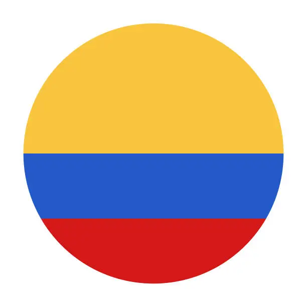 Vector illustration of Colombia flag in circle on white background.