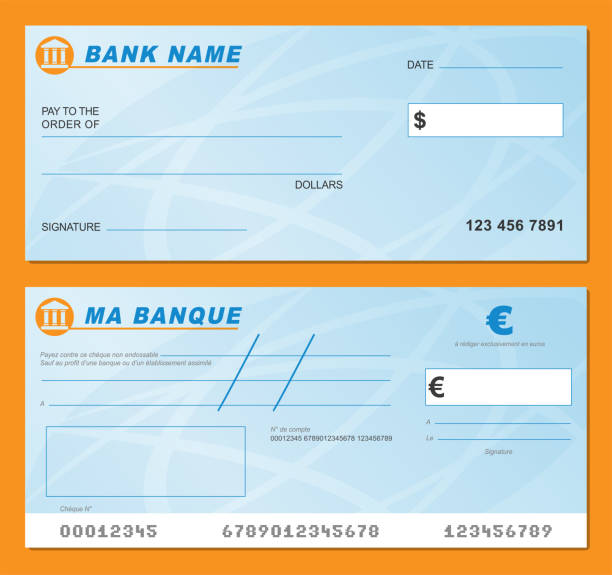 ilustraciones, imágenes clip art, dibujos animados e iconos de stock de ilustración de cheques bancarios en blanco vectorial - check blank empty paying