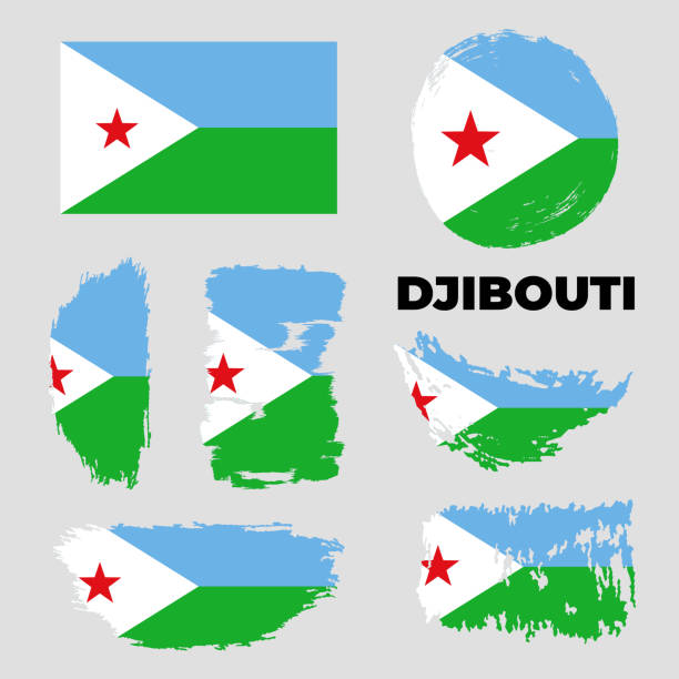 zestaw flagi dżibuti na izolowanym wektorze tła - symbol sign vector republic of djibouti stock illustrations