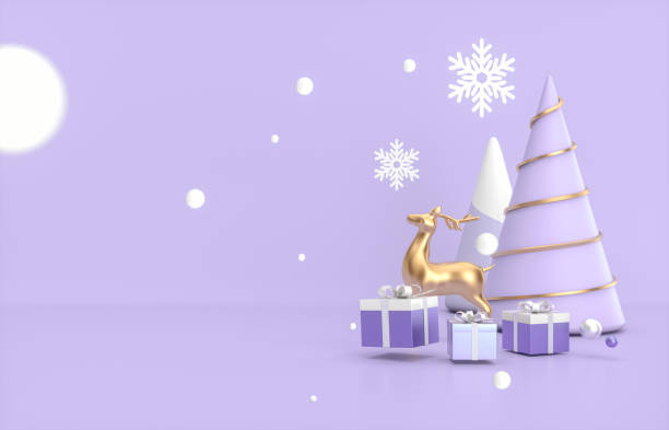 istock Christmas and New year background with Christmas tree, deer and gift box. 1291351707