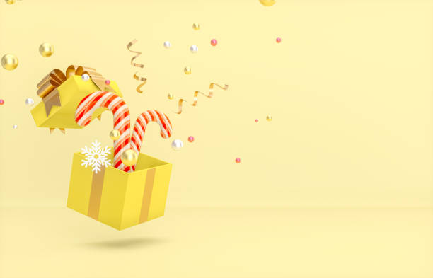 istock Christmas and New year background with Candy cane, gift box and confetti. 1291351709