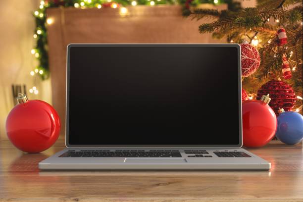 istock Blank screen laptop, Christmas decoration. 3d illustration 1291351757
