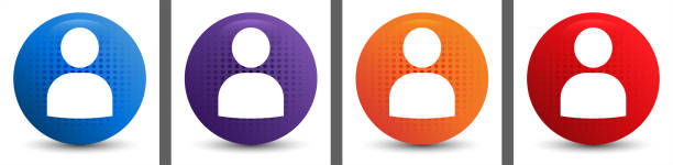 ilustrações, clipart, desenhos animados e ícones de conjunto de botões redondos de meio tom do perfil do usuário - characters cooperation teamwork orange
