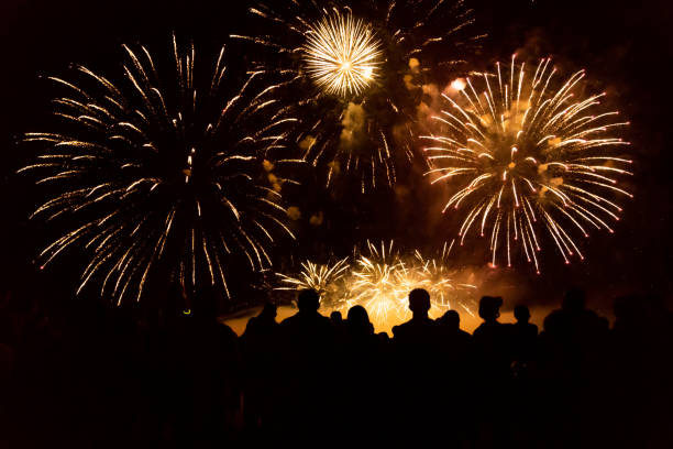 istock Crowd watching fireworks and celebrating new year eve 1291355337