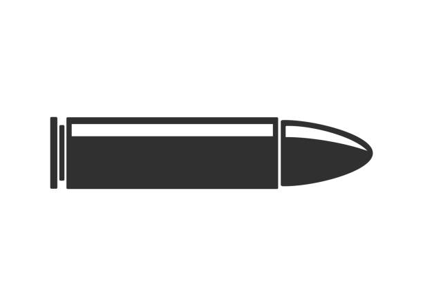 символ значка пушки пули. пистолет боеприпасы логотип знак. векторное иллюстрационое изображение. изолированные на белом фоне. - bullet stock illustrations