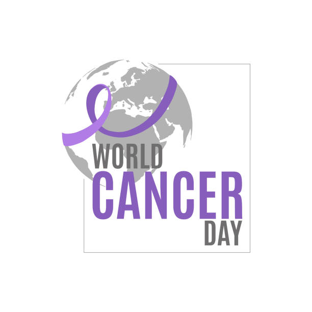 ilustraciones, imágenes clip art, dibujos animados e iconos de stock de día mundial contra el cáncer. una cinta de lavanda rodea la tierra. - beast cancer awareness month