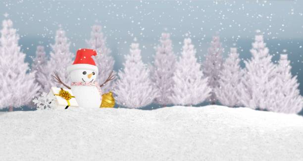 istock Snowman with hat and scarf.3D rendering 1291359272