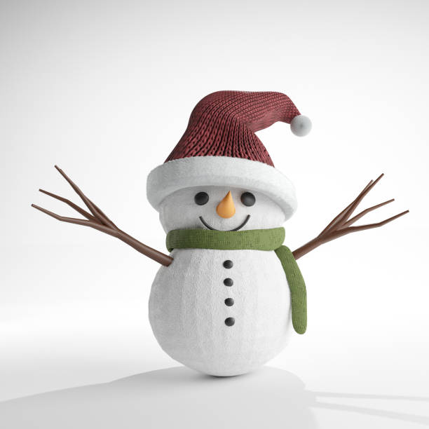 istock Snowman with hat and scarf isolated on white background.3D rendering 1291359884