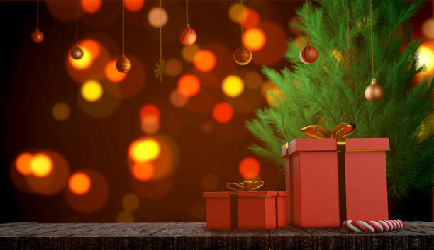 istock Christmas decoration gifts and bokeh background.3D rendering 1291360052