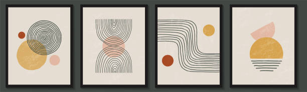 ilustrações de stock, clip art, desenhos animados e ícones de trendy contemporary set of abstract geometric minimalist shapes composition - listrado ilustrações