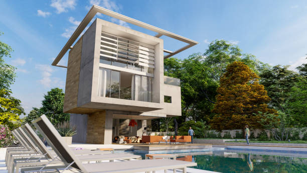 istock Modern house with lounge area by the pool 1291362742