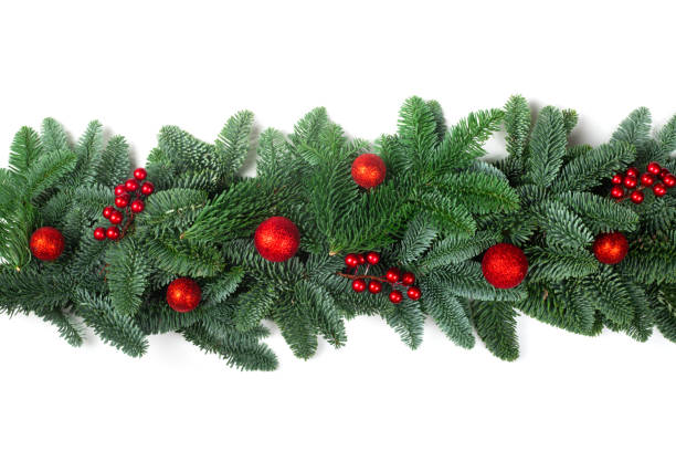 istock Christmas border of fir tree on white 1291364356
