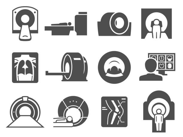 mri 의료 기기 연습 블랙 아이콘 세트 - medical instrument stock illustrations