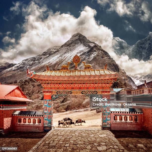 Buddhist Monastery In Himalayas Mountain Tengboche Nepal Stock Photo - Download Image Now