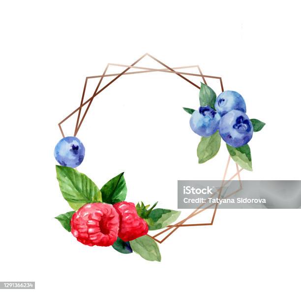 Watercolor Blue Raspberry Round Frame For Decoration Blueberry And Raspberry Watercolor Stock ...