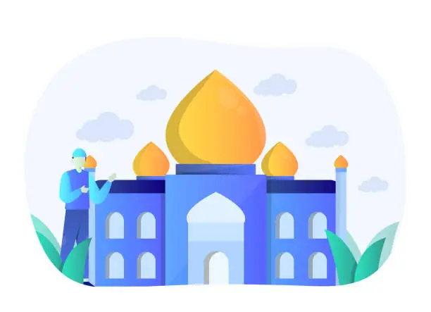 Vector illustration of Taj Mahal Flat Design Vector Graphic