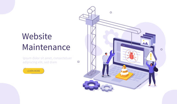 website maintenance People Characters Developing Web Site. Woman and Man Solving Errors and Bugs. Website Maintenance Process and Under Construction Concept Page. Flat Isometric Vector Illustration. debugging stock illustrations