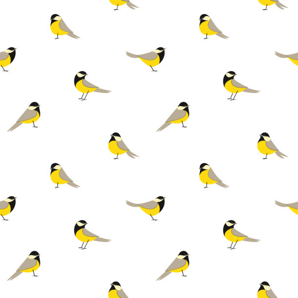 pattern Seamless trendy pattern with chickadee. Cartoon vector illustration for prints, clothing, packaging and postcards. bird backgrounds stock illustrations