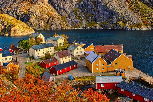 Showing a beautiful Norwegian village in the afternoon