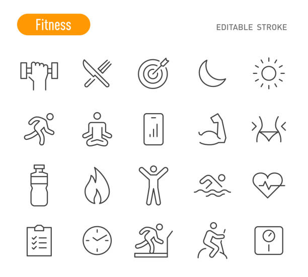 フィットネスアイコン - ラインシリーズ - 編集可能ストローク - swimming pool healthy lifestyle body conscious computer icon点のイラスト素材／クリップアート素材／マンガ素材／アイコン素材