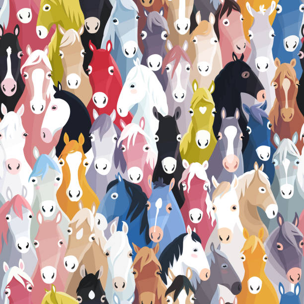 Pony seamless pattern Seamless pattern background with colourful cartoon horses colts stock illustrations