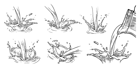 set of hand drawn sketch water or milk splash crown vector illustration