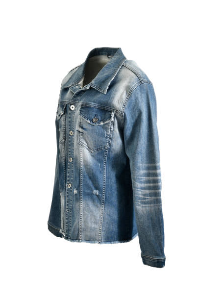 istock Stone washed denim jacket on invisible mannequin isolated on white background 1291376977