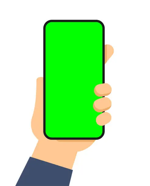 Vector illustration of Hand holding Smart Phone. Empty Screen. Mock up. Template. Vector stock illustration