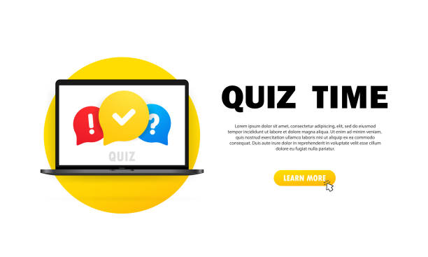 illustrations, cliparts, dessins animés et icônes de quiz en ligne sur ordinateur portable. le concept est la question avec la réponse. c’est l’heure du quiz. illustration vectorielle. - final examination ask