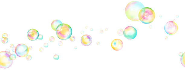 akwarela ilustracja pęcherzyków mydlanych płynących na wietrze. wektor śledzenia. - bubble wand stock illustrations