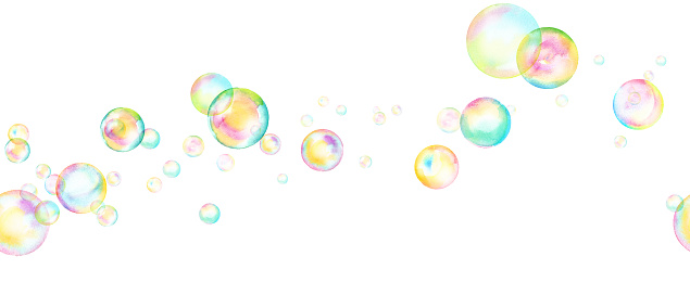 Watercolor illustration of soap bubbles flowing in the wind. Trace vector.