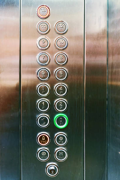 istock Elevator floor selection buttons on a metal control pad 1291384047