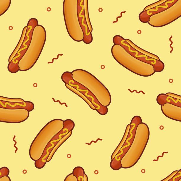 hot dog bez szwu wzór w tle ilustracja wektora - take out food white background isolated on white american cuisine stock illustrations