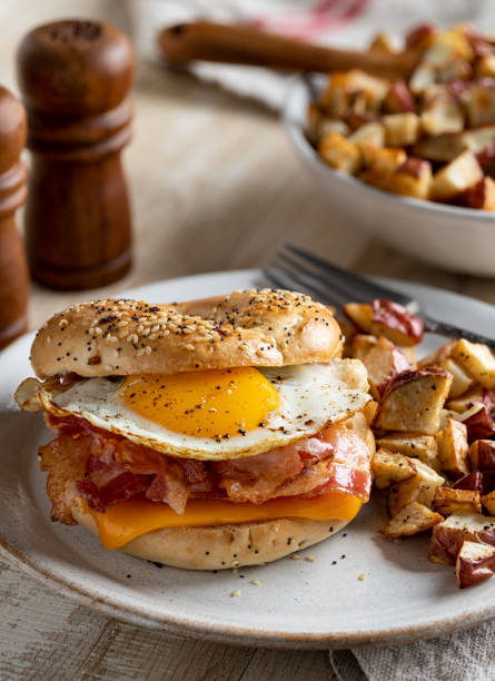 istock Bagel Breakfast Sandwich With Egg Bacon and Cheese 1291388441