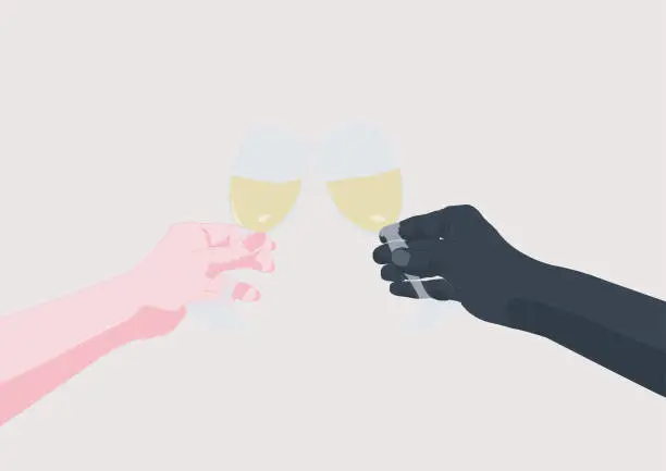 Vector illustration of Make a toast. I like. Do match. Online dating.