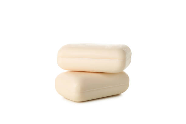 istock Pieces of natural soap isolated on white background 1291389465