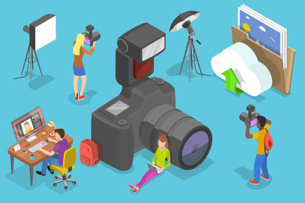 3D Isometric Vector Conceptual Illustration of Digital Photography Courses. 3D Isometric Flat Vector Conceptual Illustration of Digital Photography Courses. photo shoot stock illustrations
