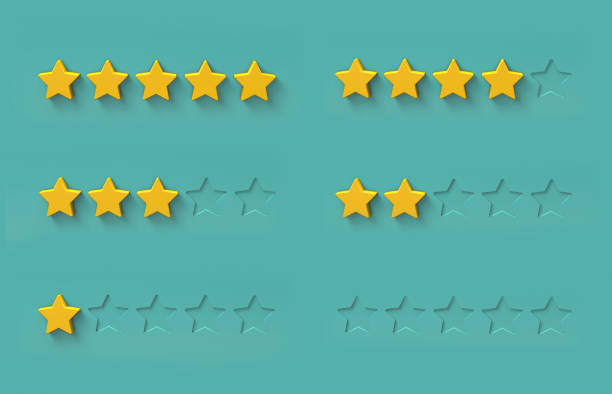 istock Five stars rating. Feedback, quality. Yellow stars on a green background. 3d render 1291408585
