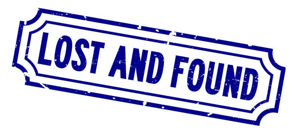 Vector illustration of Grunge blue lost and found word rubber business seal stamp on white background