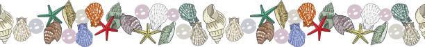 istock Endless border of marine elements and seashells. Isolated illustration on white background for your design. 1291412948