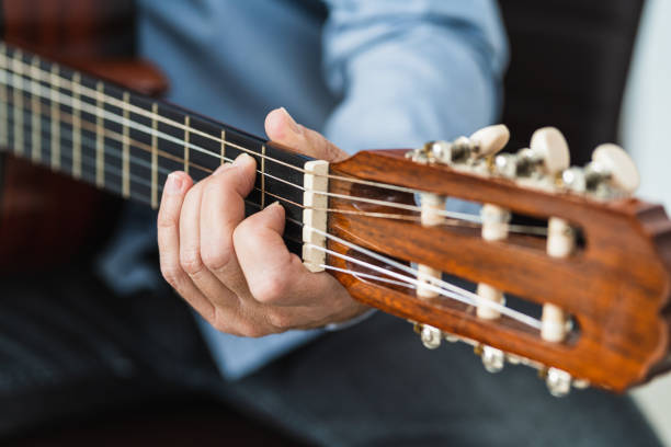 istock Male playing a note with the guitar 1291415943